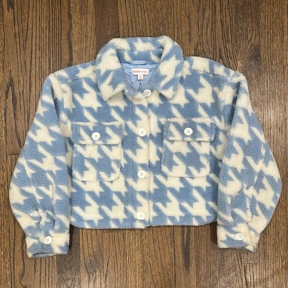 HP X2 🎉🥳 Design History Kids Blue and White Houndstooth Puffer Jacket - Picture 1 of 5